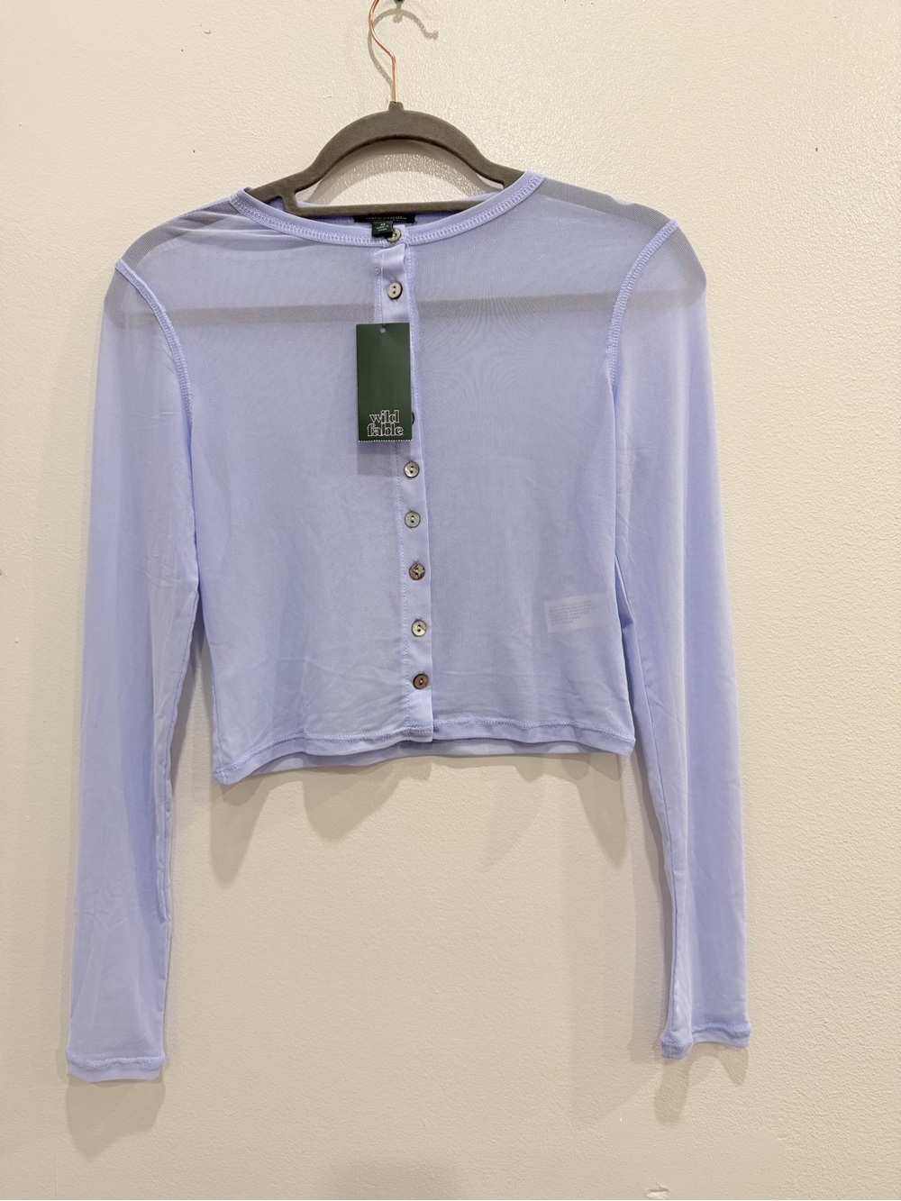 wild fable Lavender Sheer Long-Sleeve Button Crop Top
